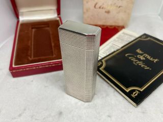 Cartier Must De Silver - Plated Diamond Cut Pentagon 5 - Sided Lighter W Box,  Case