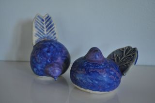 Vintage Ceramic Birds Blue/purple Decorative Signed