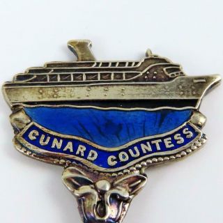 Vintage Cunard Countess British Cruise Ship Silver Plate & Enamel Souvenir Spoon