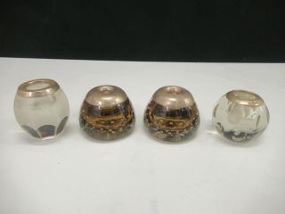 Set Of 4 X Antique Glass & Silver Match Vesta Striker Pots / Jars / Holders