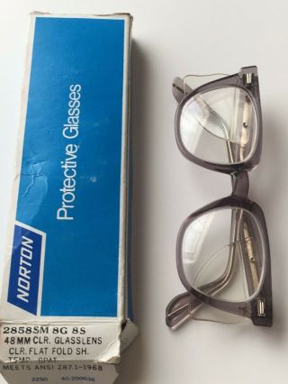 Vintage Norton Protective Safety Glasses,  2858 Sm 8g 8s,  48mm,  Clear,  Glass Lens