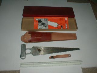 Vtg Knapp Hunting Kit 11 " Double Sided Hand Saw Leather Sheath Box No Knife Buck