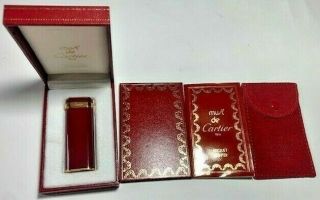 100 Auth Vintage Must De Cartier Burgundy Lighter Booklets Suede Pouch