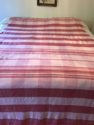 Vintage Pink Cotton Plaid Camp Blanket X - Long 140” by 66 