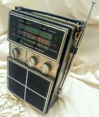 Vintage Electro Brand Am Fm Transistor Radio W Leather Case Tested/works Hongkon