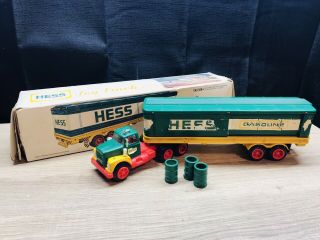 Vintage 1977 Hess Toy Truck Fuel Oil Tanker No Box 3 Barrels Sliding Doors