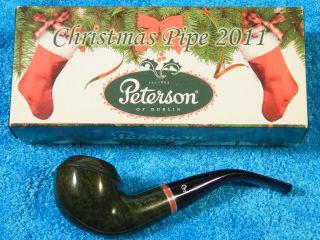 Peterson Christmas Pipe 2011 Bent Rhodesian,  And Pouch