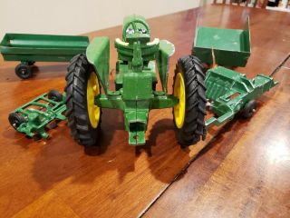 Vintage John Deere Diecast Green Metal Toy Tractor With Accessories