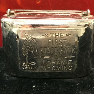 Vintage Metal Advertising Coin Bank,  First State Bank Of Laramie,  Wyoming