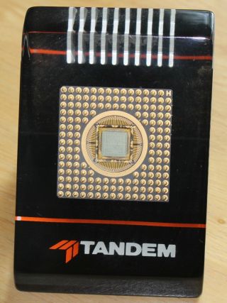 Tandem Computers Cpu Chip With Cooling Fins In Solid Plexiglass Paperweight