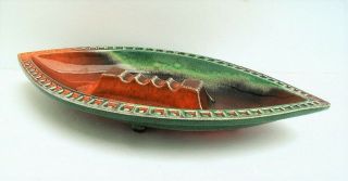 Vintage Mcm Royal Haeger Pottery Green Orange Footed Oval Ashtray 1001s
