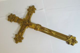 ANTIQUE VINTAGE RELIGIOUS CATHOLIC WALL CRUCIFIX CROSS GOLD TONE 11 INCHES 3