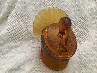 Vintage L.  E.  Smith Large Amber Pressed Glass Nesting Turkey Candy Nuts Dish