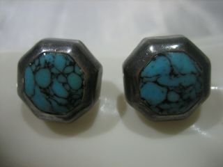 Vintage Sterling Silver Spider Web Turquoise Taxco Mexico Earrings