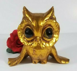 Anthony Freeman Mcfarlin Owl Gold Vintage California Pottery 6.  75 " Tall