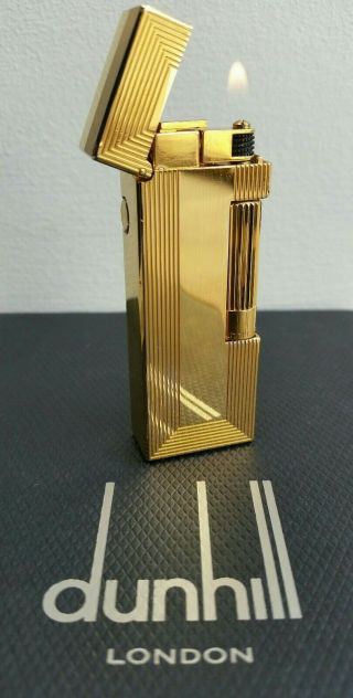 Newly Serviced Boxed with Dunhill RL1338 Gold Plated Rollagas Lighter 2