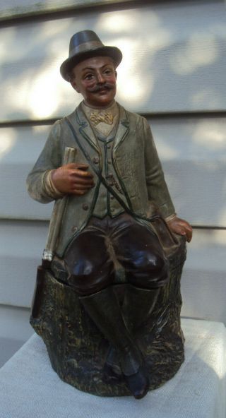 Antique Bernard Bloch Figural Tobacco Humidor Jar Hunter Woodsman 11 1/2 "
