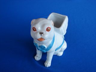 Antique German Porcelain Pug Dog Figurine Match Holder