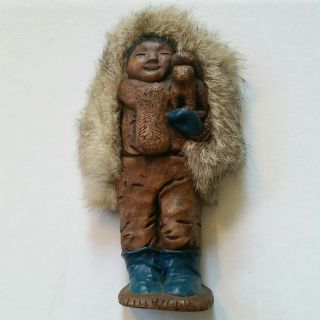 Vintage Kiana Alaska Eskimo Inuit Fir Wood Carving Native Folk Art Decor Figure