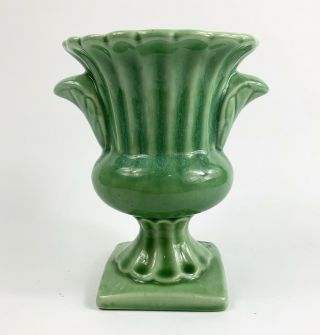 Vintage Haeger Green Ceramic Pedestal Planter 2 Handles Urn Stamped Mid Century
