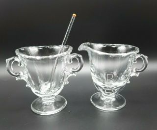 Vintage Fostoria Century Elegant Glass Creamer Sugar Bowl W Glass Spoon