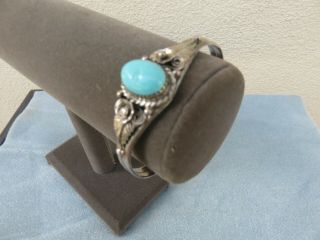 Vintage Estate Sterling Silver Turquoise Cuff Bracelet With Damage