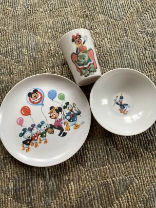 Vintage Mickey Mouse Club Melamine Set Plate Bowl Cup Dumbo Minnie Donald Duck