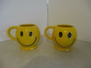 Set Of 2 Vintage Mccoy Pottery Smiley Happy Face Mugs