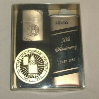 Vintage Zippo 1932 - 1982 50th Anniversary Commemorative Brass Lighter Set