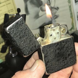 Vintage 1943 - 45 Wwii Black Crackle Zippo Lighter 4 Barrel Hinge 14 Hole Insert✌️