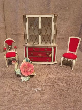Miniature Dollhouse Furniture 1/16 Scale Dining Room Hutch And 2 Chairs
