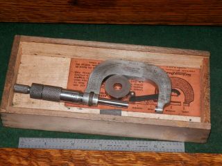 Lufkin Micrometer 1 - 2 Inch Wood Box,  Wrench,  Standard - Vintage