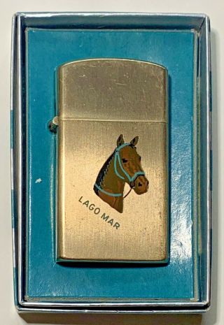 Vintage 1960 Town & Country 2 - Sided Slim Zippo Horse - 10k G.  F.  In Green Box