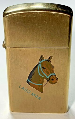 Vintage 1960 Town & Country 2 - Sided Slim Zippo Horse - 10K G.  F.  in Green Box 3