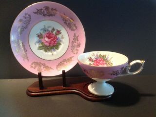 Vintage Lm Royal Halsey Very Fine Pink Tea Cup And Saucer Rose Design