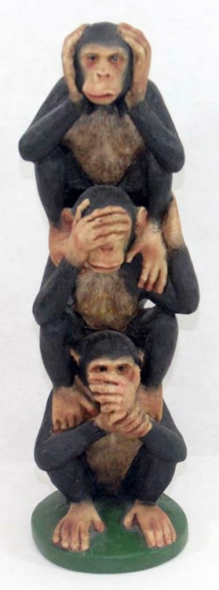 Vintage Signed 3 Wise Monkeys See Hear Speak No Evil Statue Totem