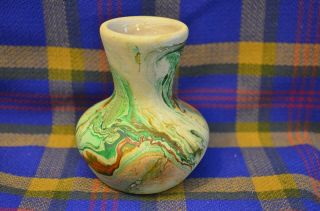 Vintage Small Nemadji Indian Green & Orange Swirl Pottery Vase - Usa