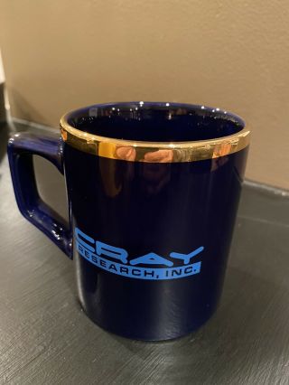 Vintage Cray Research Inc.  Coffee Mug Cup Blue With Gold Rim Rare