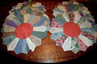 16 Vintage Dresden Plate Quilt Blocks,  Hand Sewn