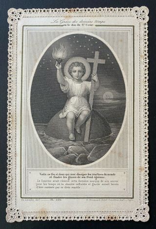 Antique Holy Card Vintage Canivet Lace Infant Jesus Grace Sacred Heart