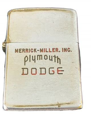 1948 - 49 3 Barrel Hinge Zippo Lighter - Merrick - Miller Plymouth Dodge