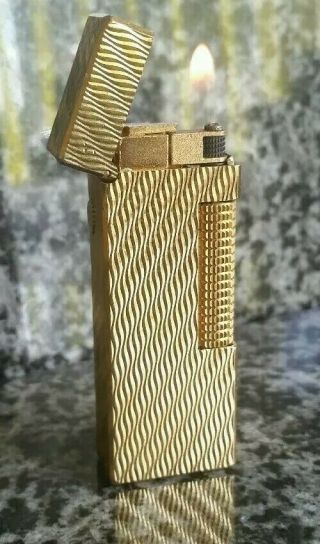 Newly Serviced With Dunhill Rollagas Lighter Cascade Pattern Gold Plate