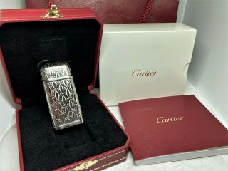 Auth Cartier C De Decor 2c Palladium - Finish Oval Lighter Ca120134 W Box Etc