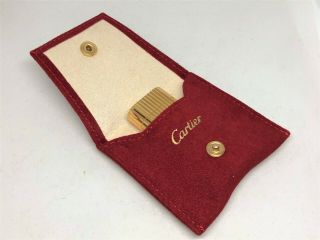 Auth CARTIER K18 Gold - Plated Godron Striped Short Lighter Gold w Suede Pouch 3