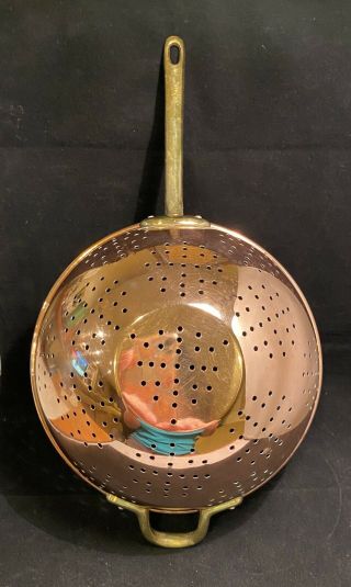 Vintage Copper Colander/strainer With Brass Handle 9” Diameter Hanging Decor