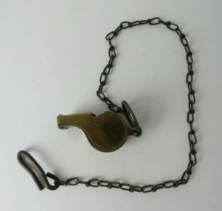 Vintage Antique Brass Whistle With Chain No Markings 4811