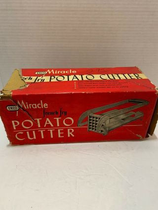 Vintage Ekco French Fry Cutter Red Handle Box Plus Shoe String Potato Fry Cutter
