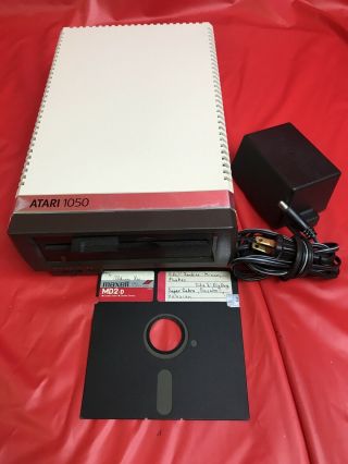 Atari 1050 External Floppy Disk Drive W/ Power Supply & 1 Disk -