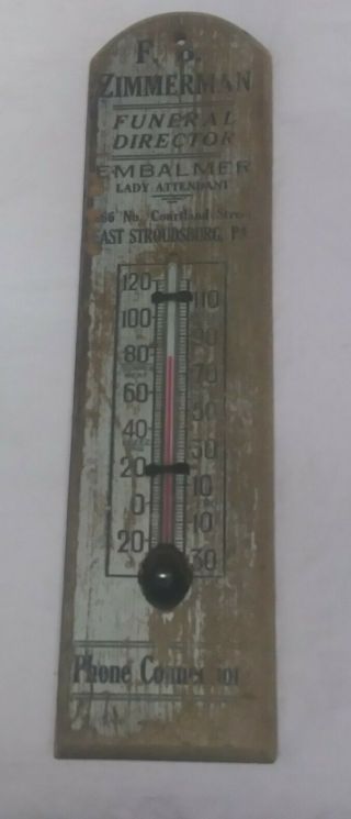 Vintage Funeral Director Embalmer Advertising Wooden Thermometer Stroudsburg Pa
