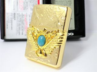 Gold Plate Big Wing Hand Carving Turquoise Zippo Unfired 2014 Rare 530206b25